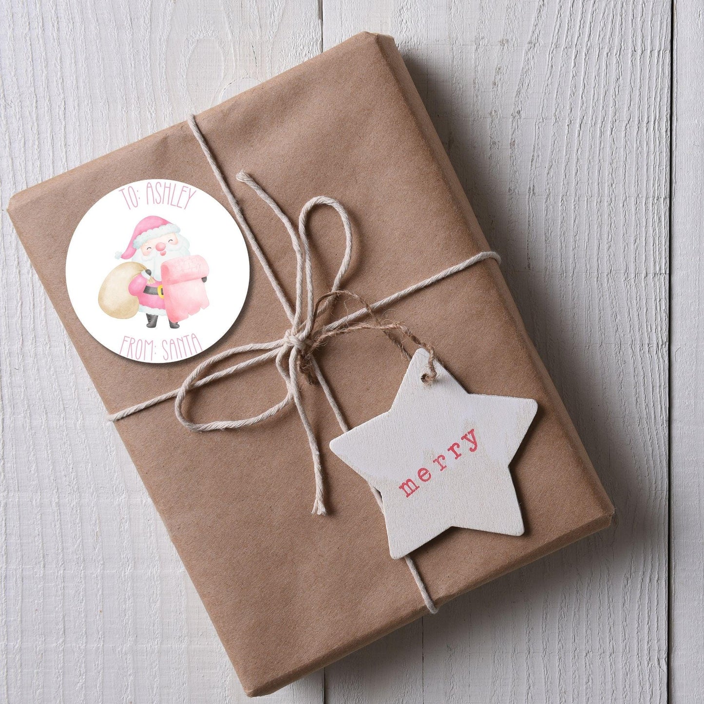 Pink Custom from Santa sticker girls Santa Claus Gift label Personalized Christmas Name Stickers Christmas name tag name Present girly