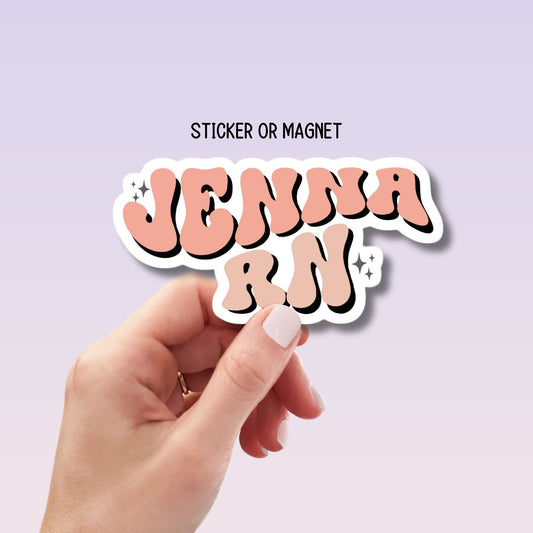 Registered nurse Custom nurse name personalized nurse magnet sticker RN Retro font cst Personalized name LVN CNA name gift wavy font retro