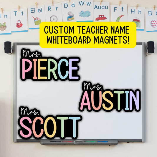 Custom teacher magnet classroom magnet gift Teacher name Personalized whiteboard Custom Teacher Name Magnet Rainbow Aesthetic Retro Mrs Miss