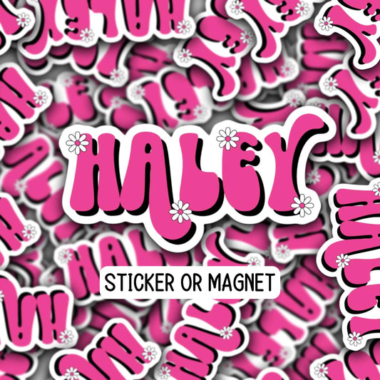 Custom retro Name sticker personalized magnet Lunch box locker water bottle decal daisy name sticker kids school Custom font laptop computer