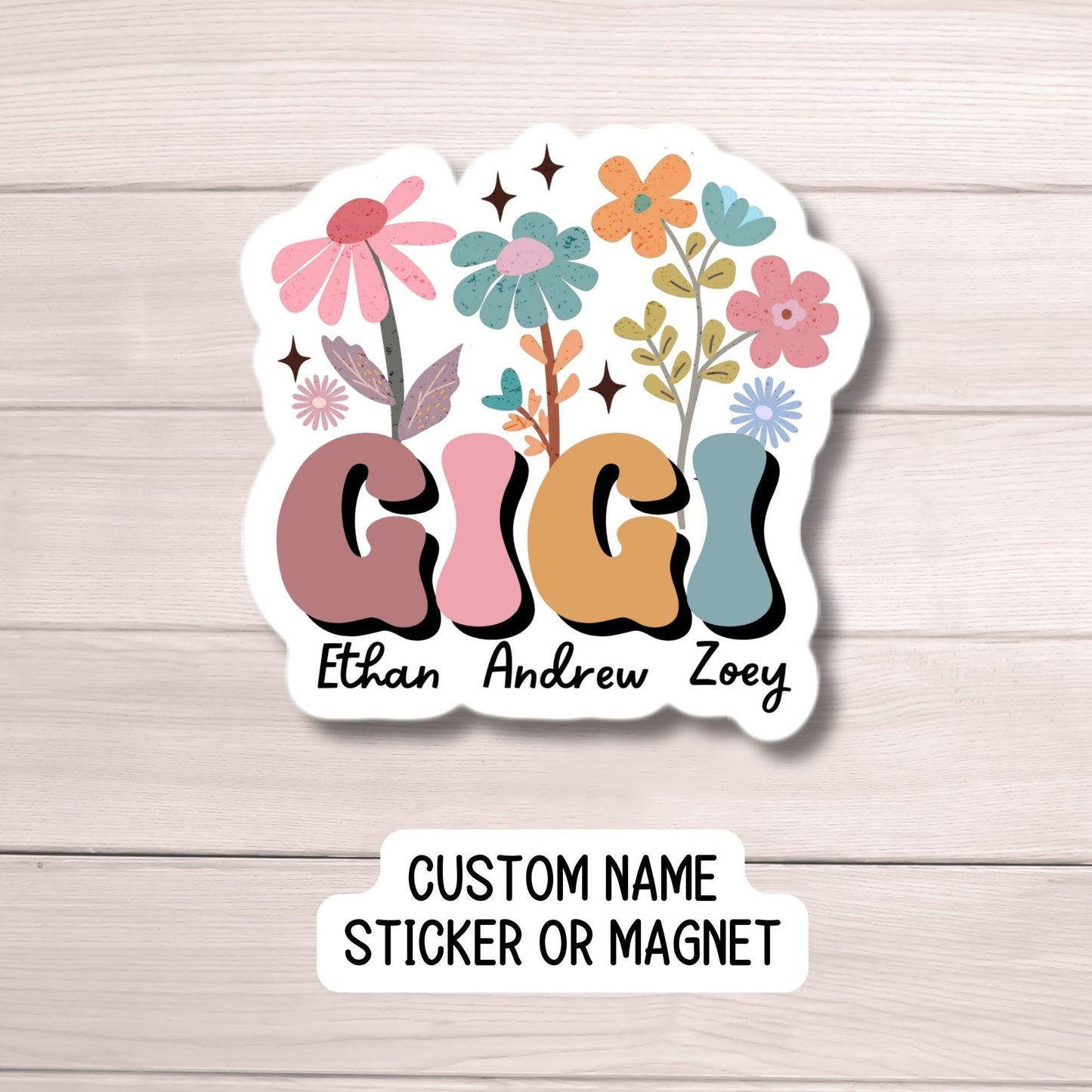 Retro floral Gigi sticker Personalized Grandma Custom Name Stickers Nana gift Mother's day gift Grandkids names gift Gigi Mimi Nona meemaw
