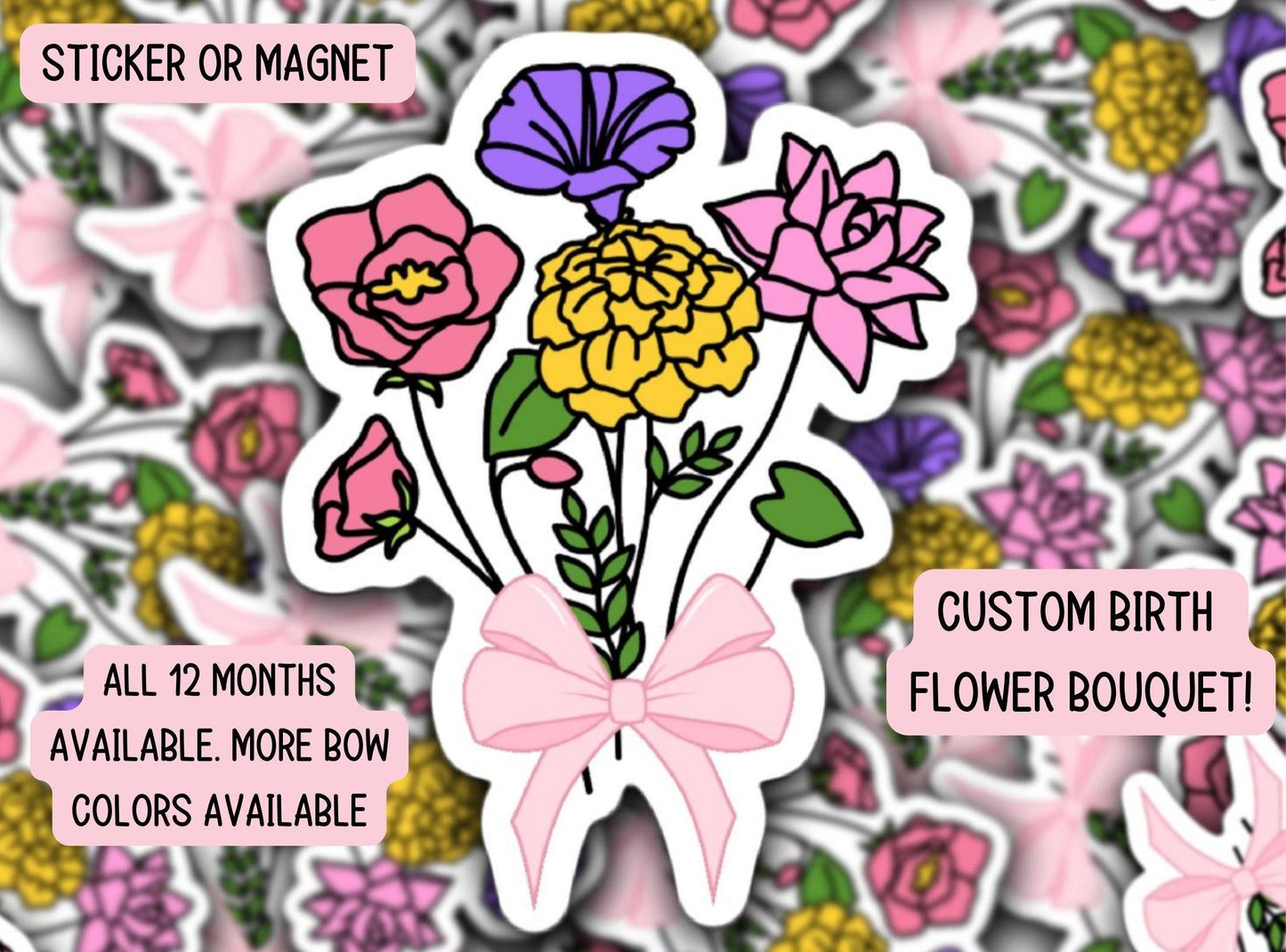 Custom birth flower sticker  Birth month flower Arrangement Birth flower bouquet floral month Magnet Mothers day Bouquet Gift Grandma giftt