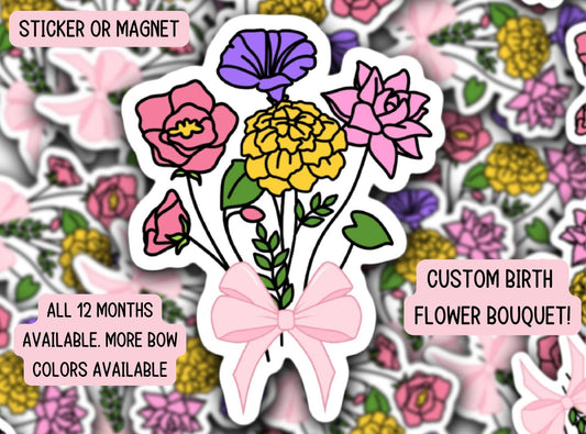 Custom birth flower sticker  Birth month flower Arrangement Birth flower bouquet floral month Magnet Mothers day Bouquet Gift Grandma giftt