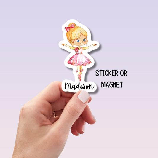 Custom name ballerina sticker ballet sticker dance sticker dancer ballet shoes Dance life dancing kids name sticker lunch box sticker magnet