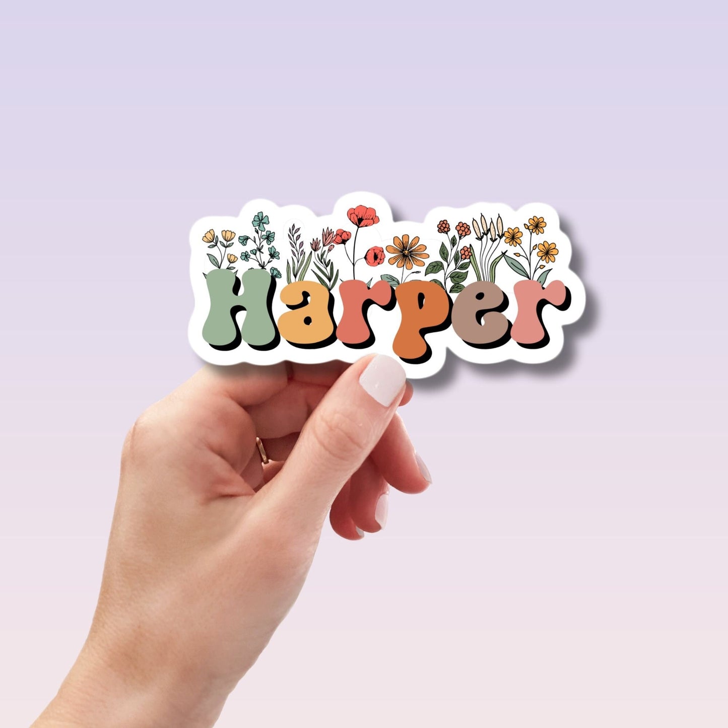 Retro floral name sticker Personalized name stickers Custom Name Stickers Aesthetic stickers Tumbler cup name kids name stickers name label