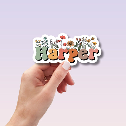 Retro floral name sticker Personalized name stickers Custom Name Stickers Aesthetic stickers Tumbler cup name kids name stickers name label
