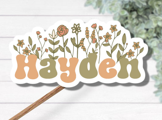 Personalized Custom Name Sticker Retro floral name sticker Aesthetic stickers best friend gift kids name retro water bottle minimalist gift