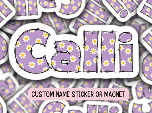 Custom name sticker Personalized name sticker Name Magnet Decor Water bottle name sticker Name Decal retro font daisy flower sticker gift
