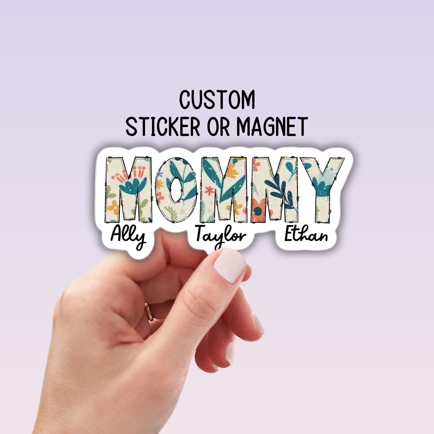 Custom mama sticker name sticker floral boho sticker mom sticker kids mommy name magnet Retro font new mom gift Floral Mother's day Tumbler