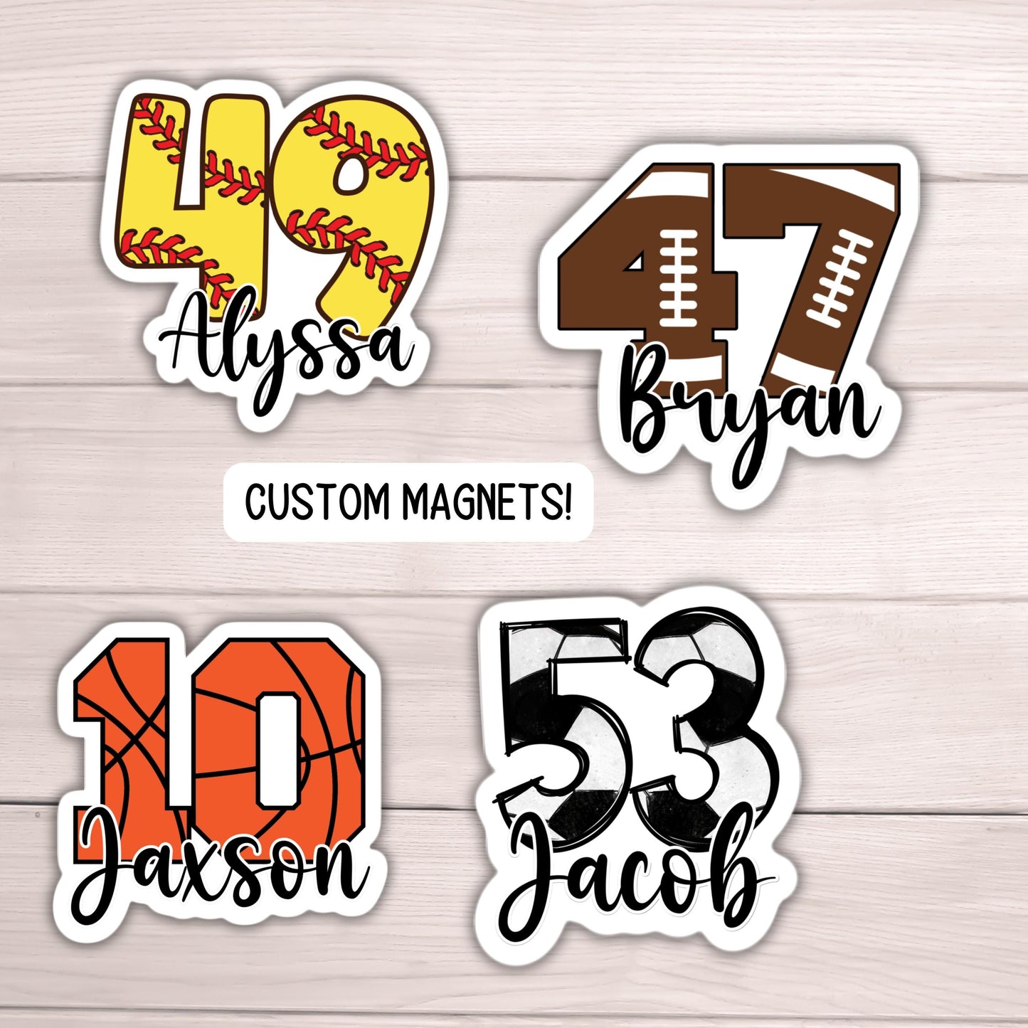 Custom Football basketball soccer softball baseball number magnet team gift name personalized sports locker magnet school locker decoration