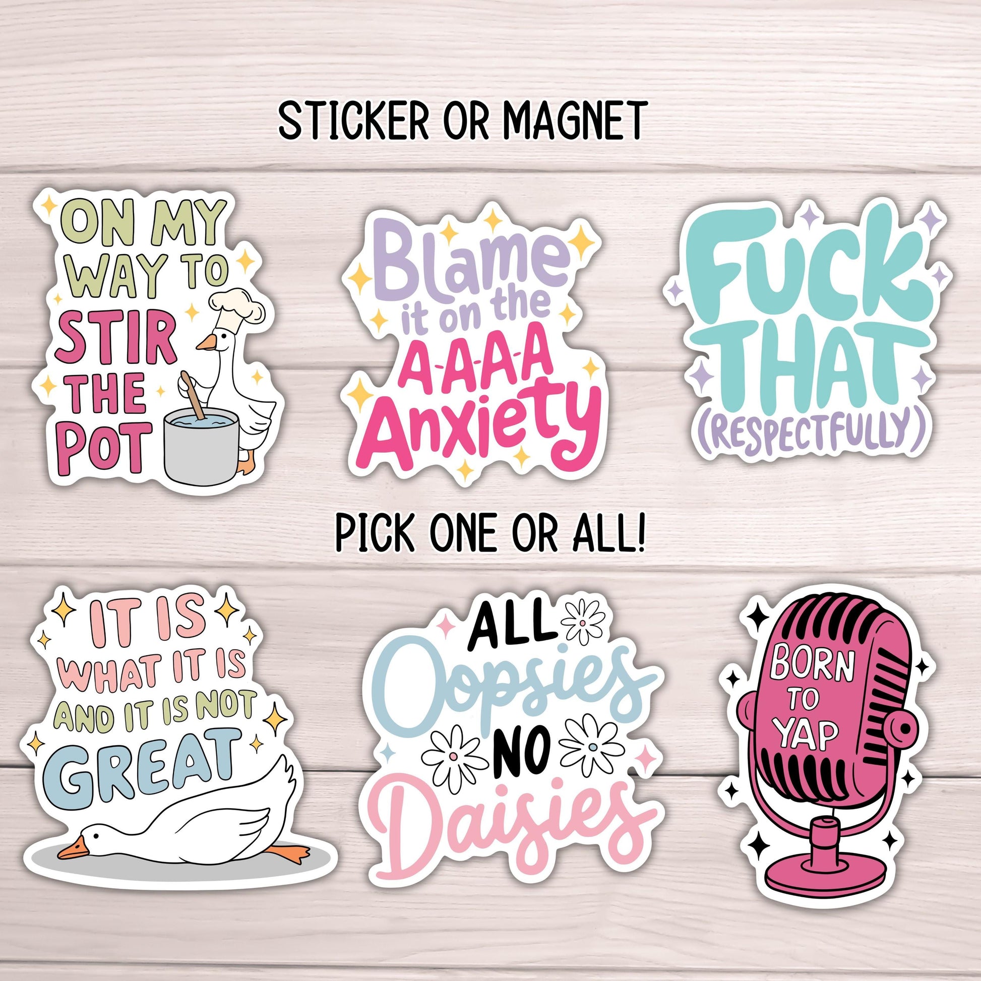 Funny snarky adult meme sticker magnets meme witty goose anxiety stir the pot Humor Sarcastic magnet Sarcasm quote hilarious gift