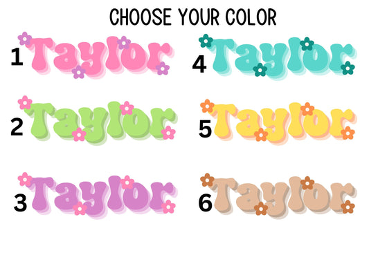 Water bottle name sticker Tumbler cup name sticker Retro font name Floral Name sticker Personalized name  Daisy name Kids name sticker gift