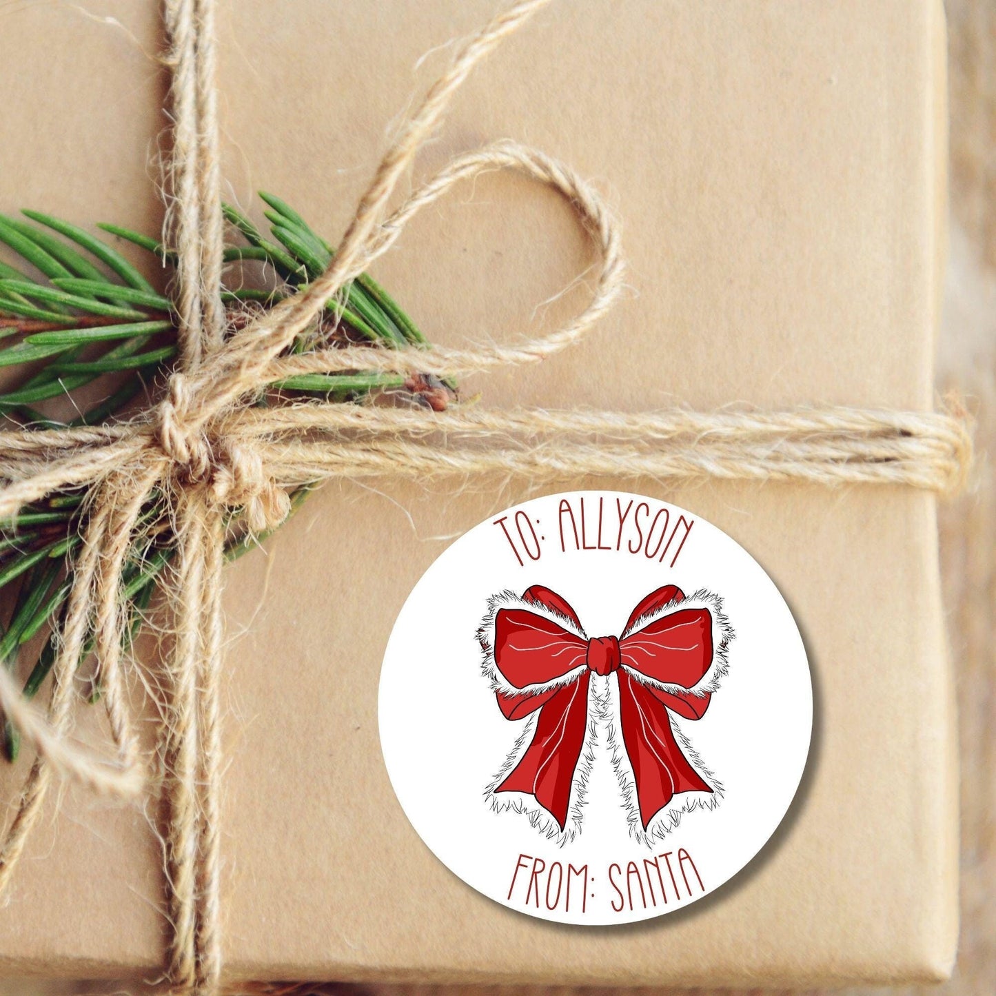 Custom from Santa sticker Coquette bow kids Santa Claus Gift labels Personalized Christmas Name Stickers Christmas name tags name Present