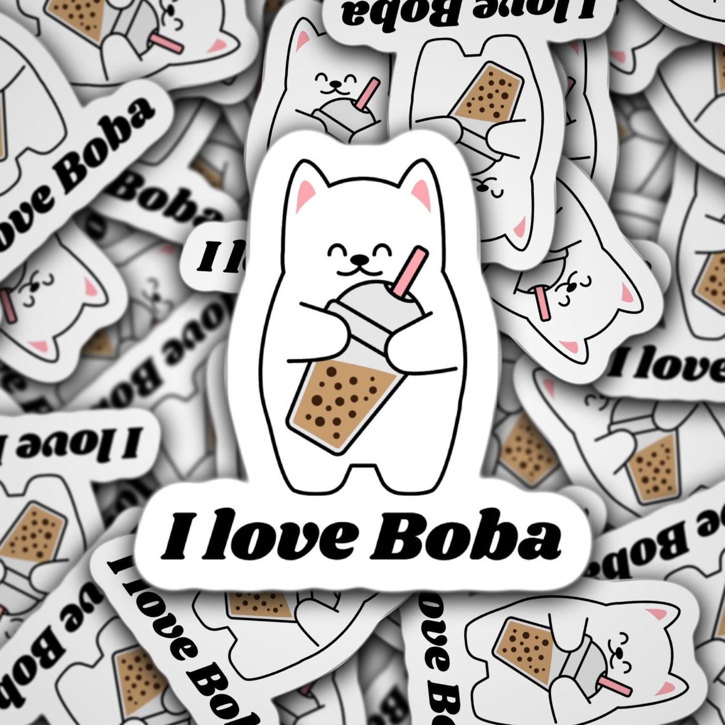 Boba Bubble Tea Sticker,  for waterbottles & laptops, journals, boba lovers, addicts, boba love, cat boba, glossy sticker, cute cat sticker