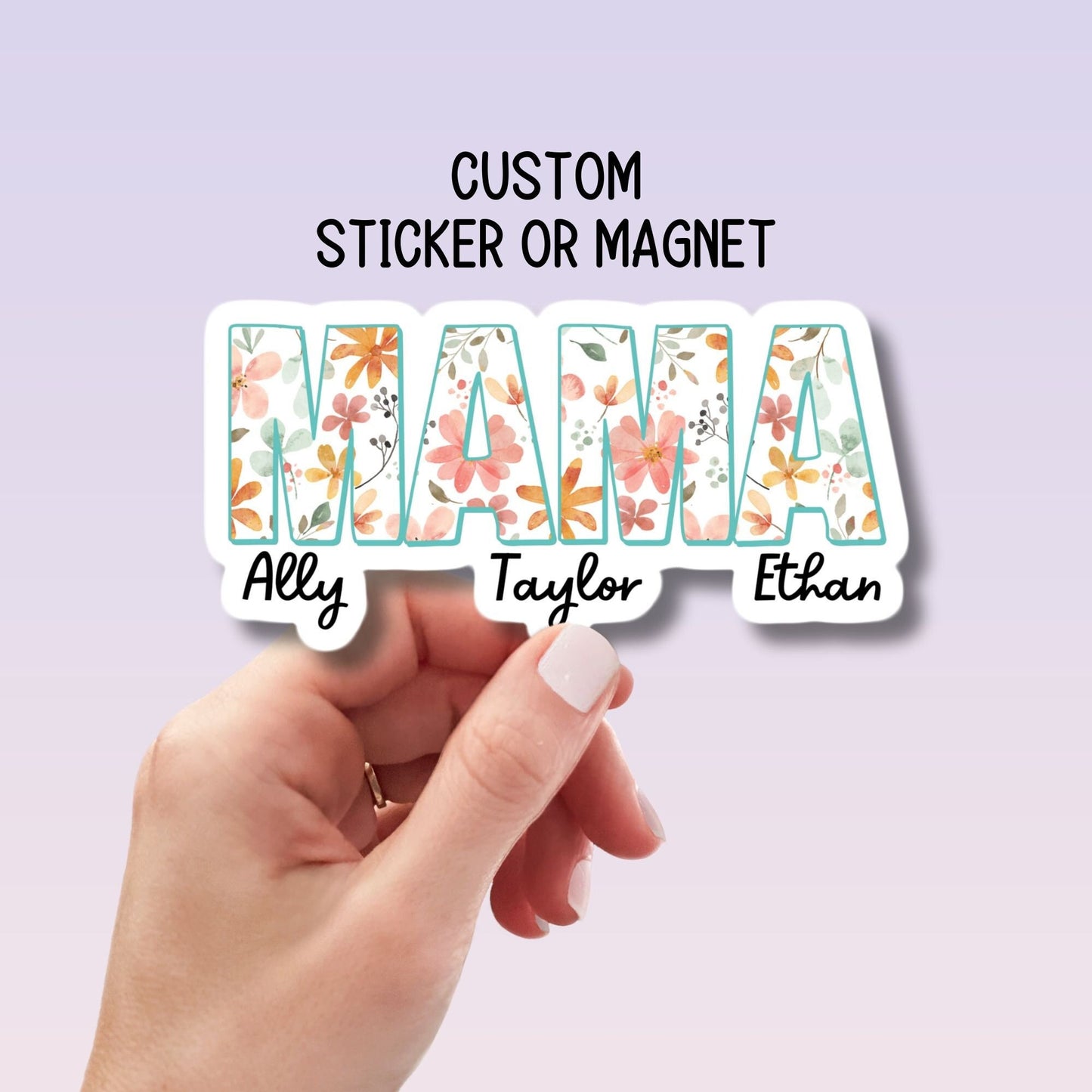 Personalized mama sticker name sticker floral boho sticker mom sticker kids mommy name magnet Retro font new mom gift Floral Mother's day