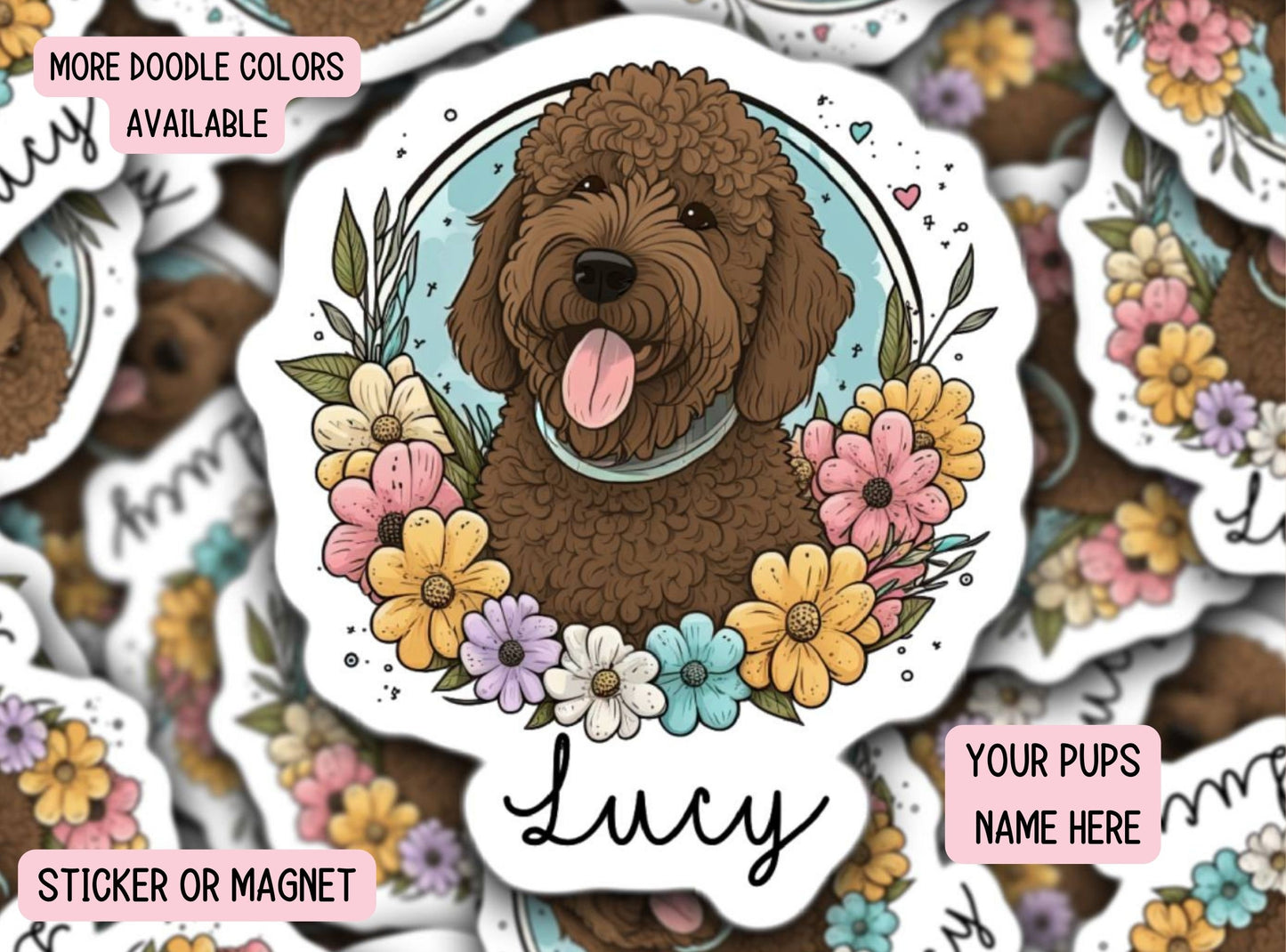 Brown doodle Sticker Chocolate Doodle Sticker Pet name sticker Doodle sticker Custom pet sticker Dog food sticker Doodle mom Dog mom gift