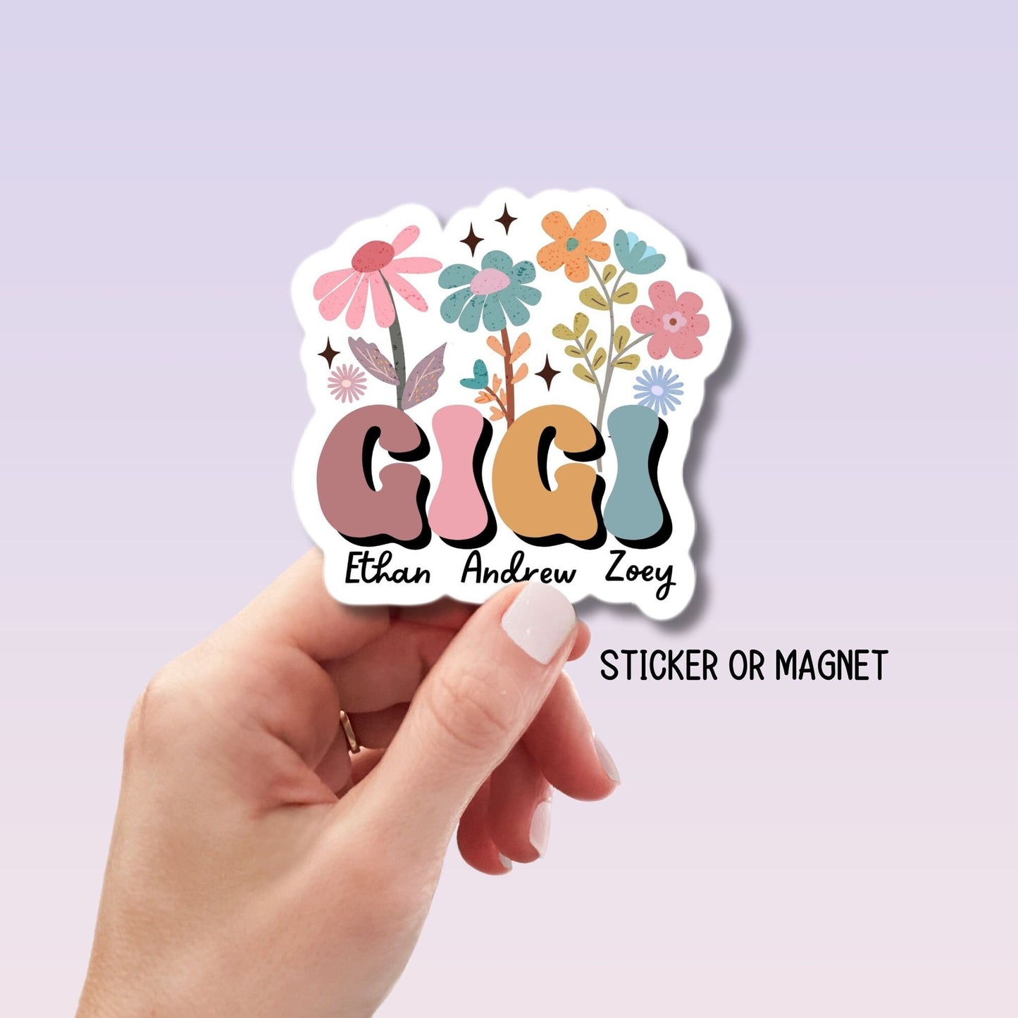 Retro floral Gigi sticker Personalized Grandma Custom Name Stickers Nana gift Mother's day gift Grandkids names gift Gigi Mimi Nona meemaw