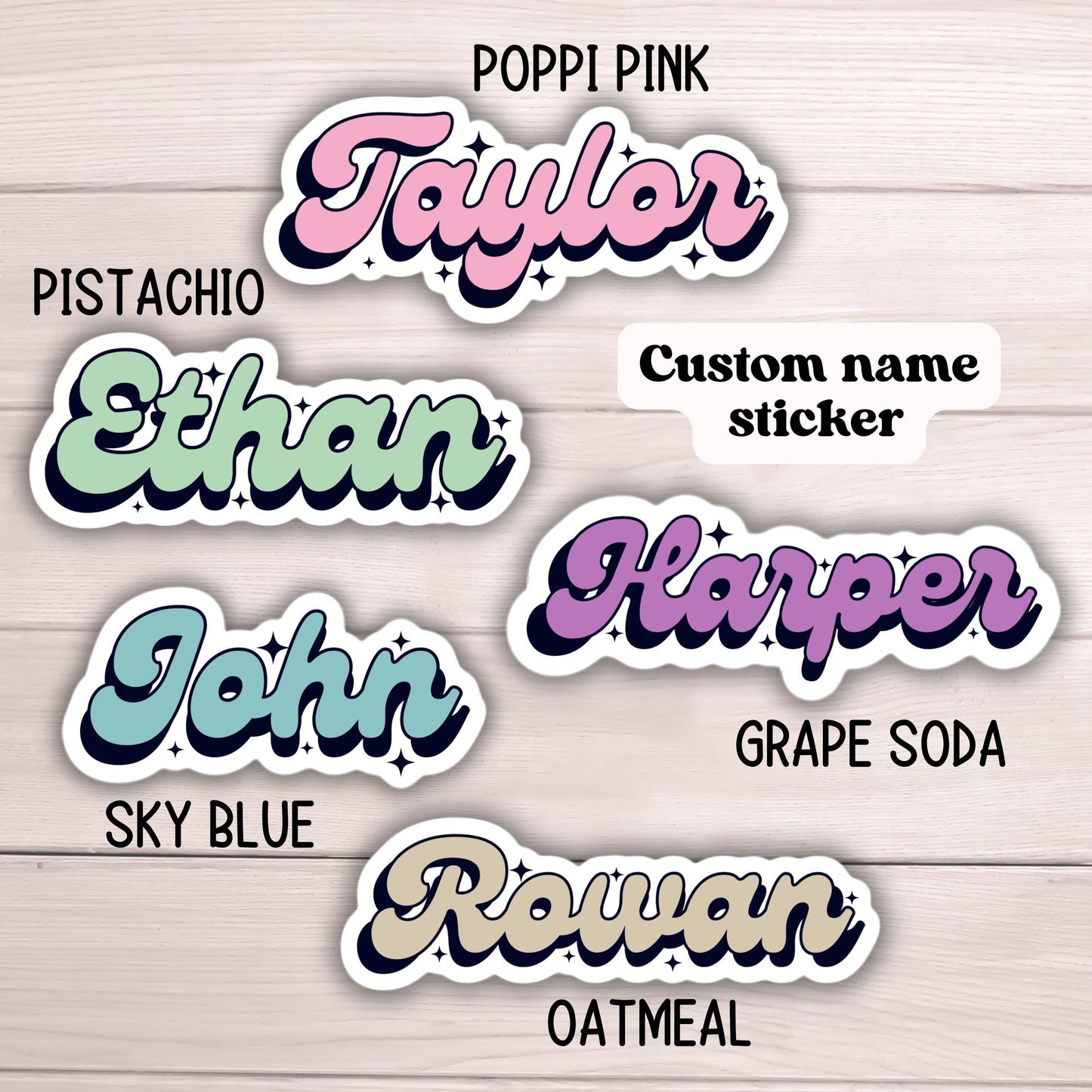 Retro Custom Name Personalized sticker kids name sticker school lunch box name water bottle name Retro font name locker magnet lap top