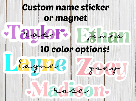 Kids name sticker, Custom name sticker, personalized sticker, name magnet, locker magnet, water bottle sticker, best friend gift, aesthetic