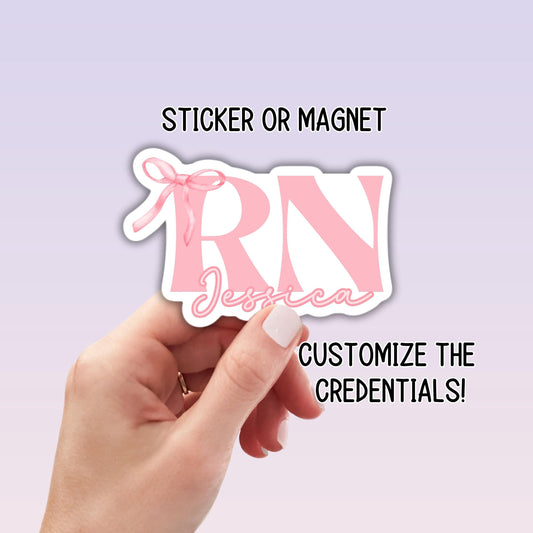 Coquette nurse name Nurse Sticker ribbon bow pink gift personalized magnet  Registered nurse RN Personalized healthcare LVN CNA name gift