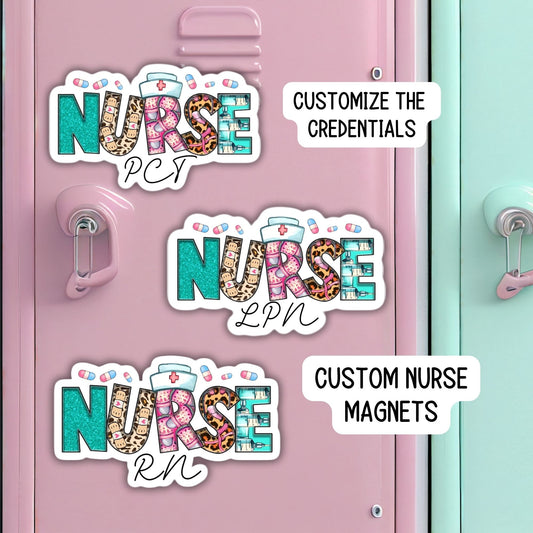 Registered nurse Custom nurse name personalized nurse magnet sticker RN Retro font  Floral Name Personalized healthcare LVN CNA name gift