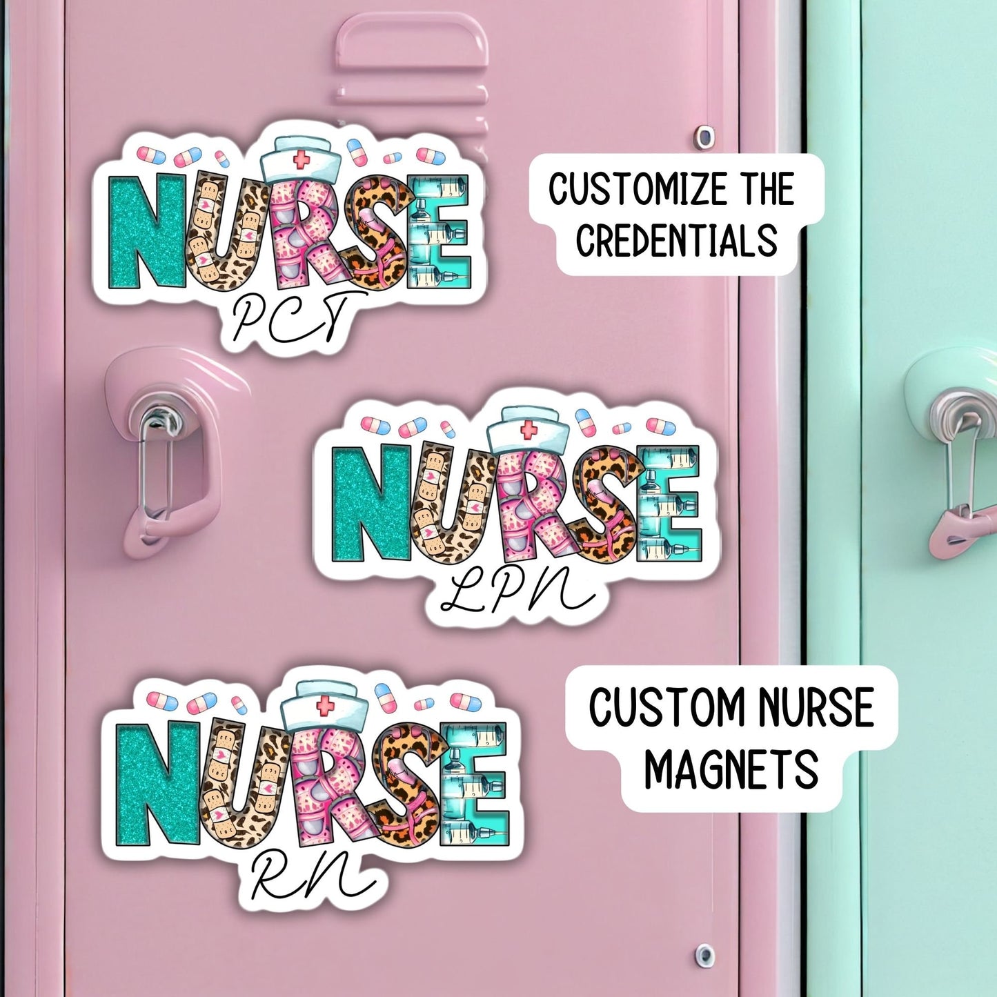 Registered nurse Custom nurse name personalized nurse magnet sticker RN Retro font  Floral Name Personalized healthcare LVN CNA name gift