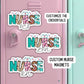 Registered nurse Custom nurse name personalized nurse magnet sticker RN Retro font  Floral Name Personalized healthcare LVN CNA name gift