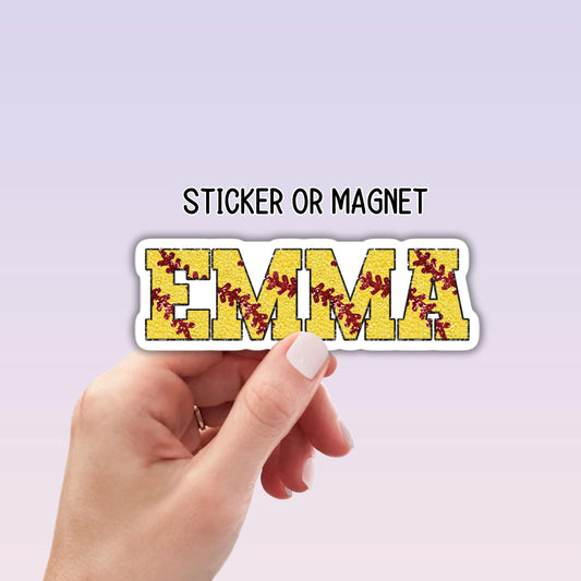 Softball Name sticker chenille letters helmet sticker softball team gifts custom number personalized softball locker magnet softball