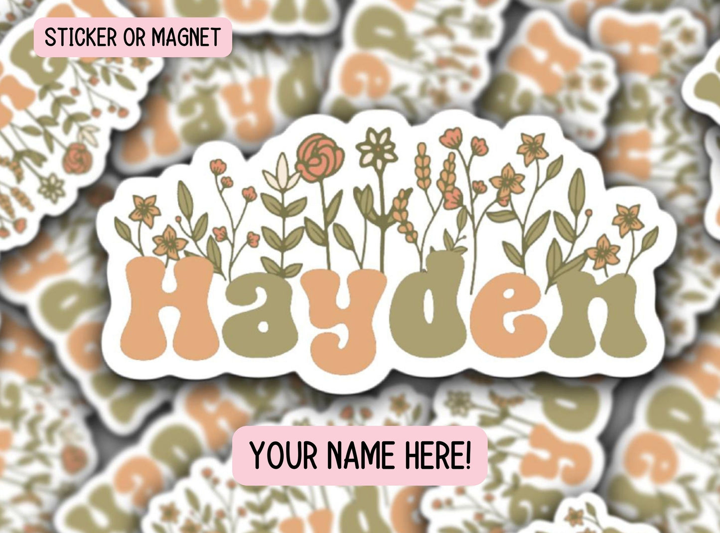 Personalized Custom Name Sticker Retro floral name sticker Aesthetic stickers best friend gift kids name retro water bottle minimalist gift