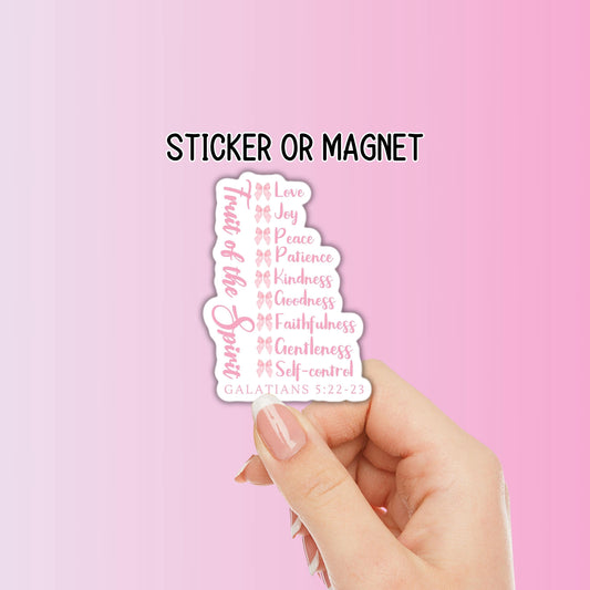 Coquette Christian Fruit of the Spirit Sticker magnet Jesus Bible study Faith Laptop Journaling love God pink bows religious prayer worship