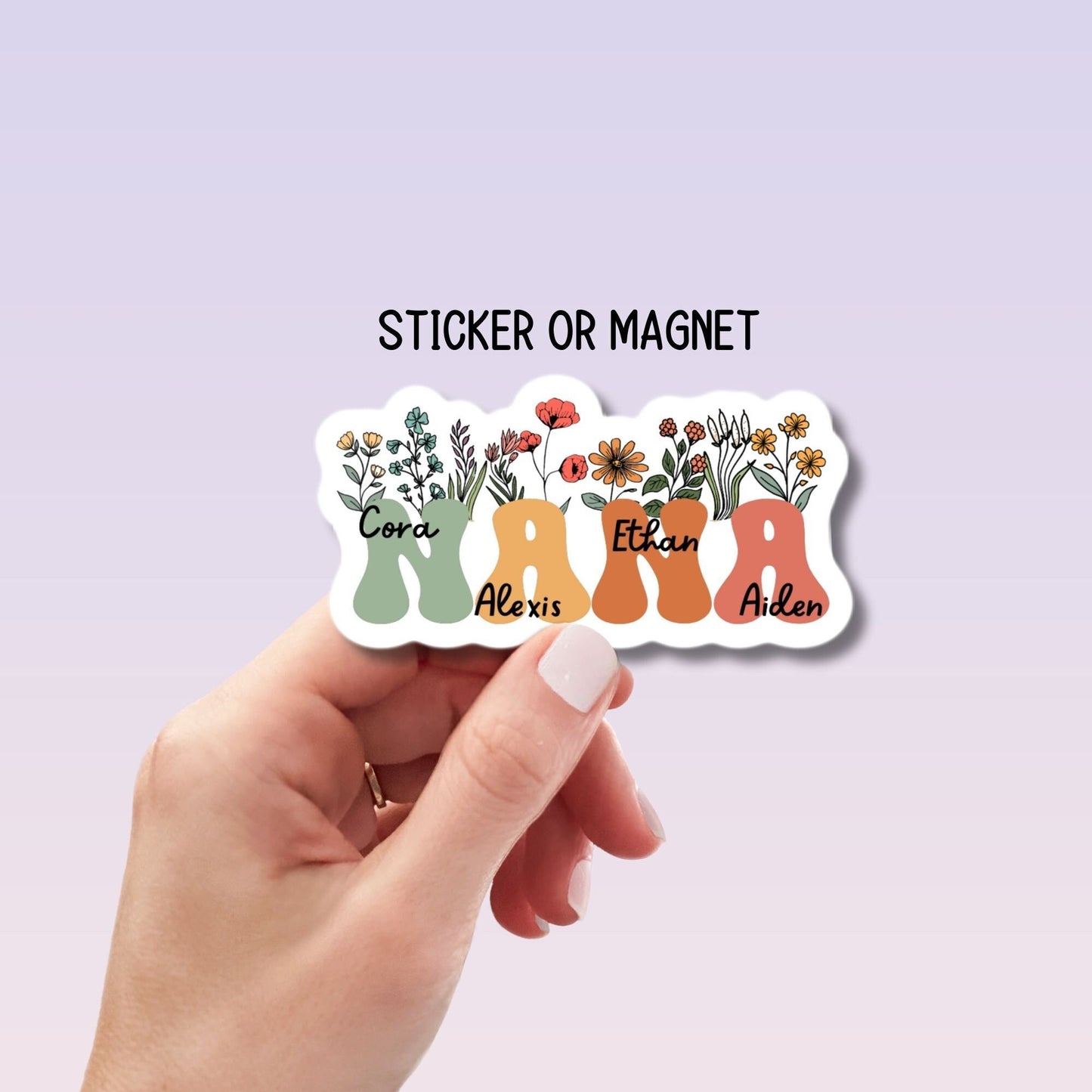 Retro floral Nana sticker Personalized Grandma stickers Custom Name Stickers Aesthetic stickers Mother's day gift Grandkids names gift gigi