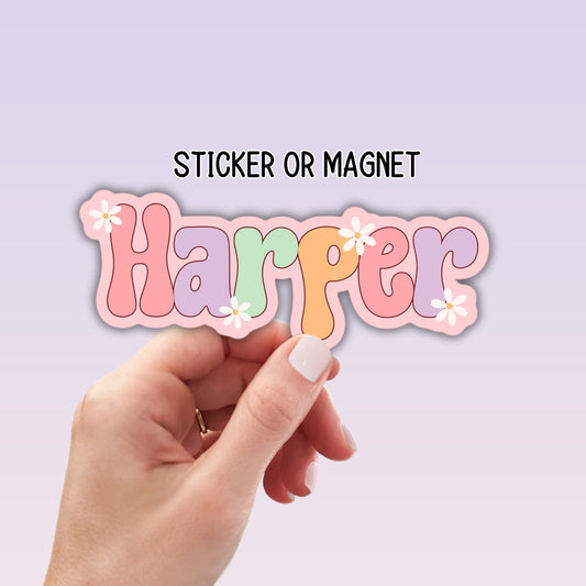 Custom name sticker kids name sticker school lunch box name personalized name Tumbler name Retro font name sticker magnet water bottle