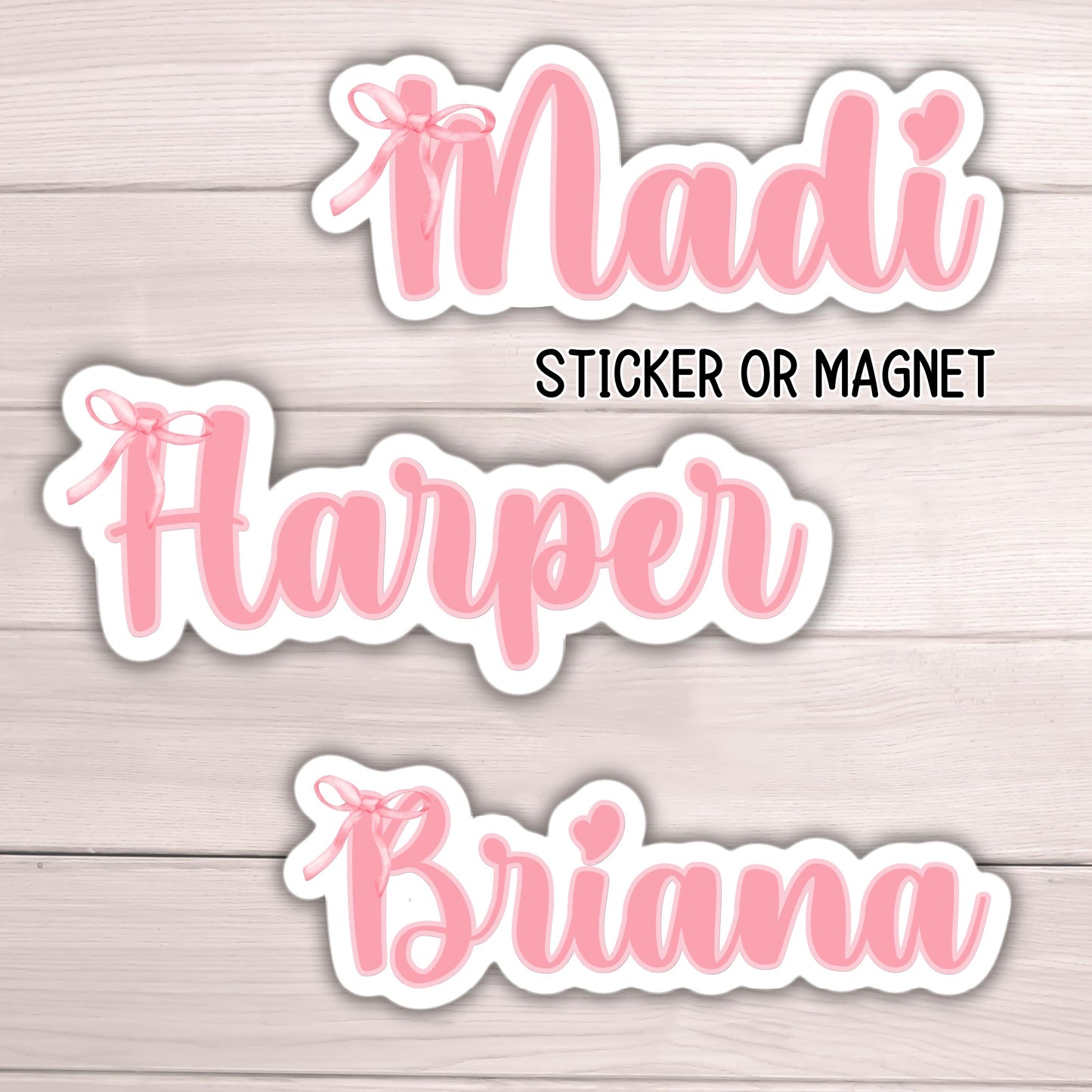 Coquette Ribbon Bow Personalized name sticker pink Custom name Bow sticker bow Custom Name locker magnet water bottle name gift kids name